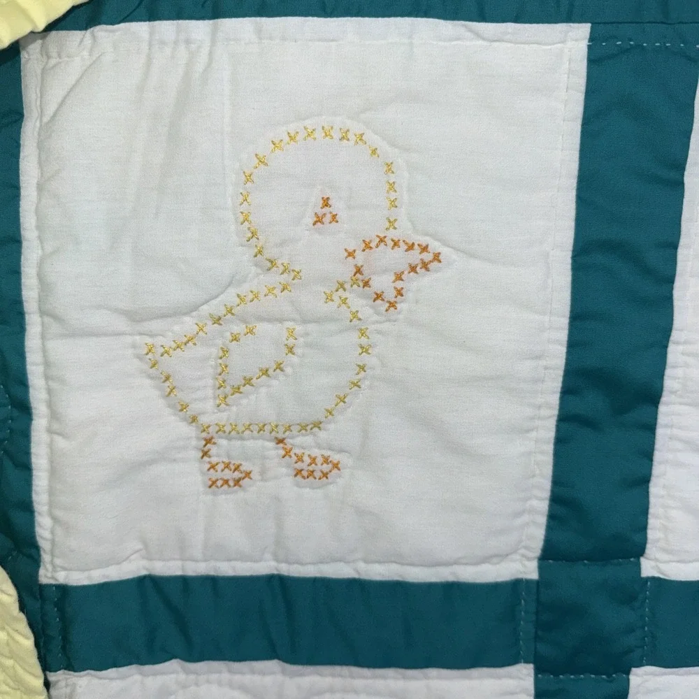 Vintage Cross Stitched Baby Quilt Completed 55X42